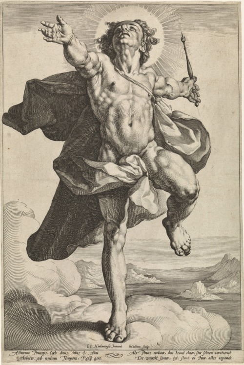 hadrian6:Apollo as the Sun God Helios. after Cornelis Cornelisz van Haarlem. Jacob Matham. Netherlan