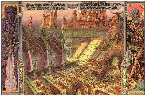 Non-consecutive pages from Salammbô, Philippe Druillet, 1980. Text from Salammbô, Gustave Flaubert, 