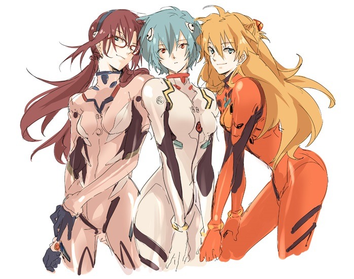as-warm-as-choco:  Asuka Langley with her actual girlfriends Rei (レイ) and
