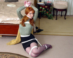 muffledwhimpers:  sirbind:  master-of-o:  (via TumbleOn)  Redheads. Bed tied. Prepped. Nothing better  God shes gorgeous 