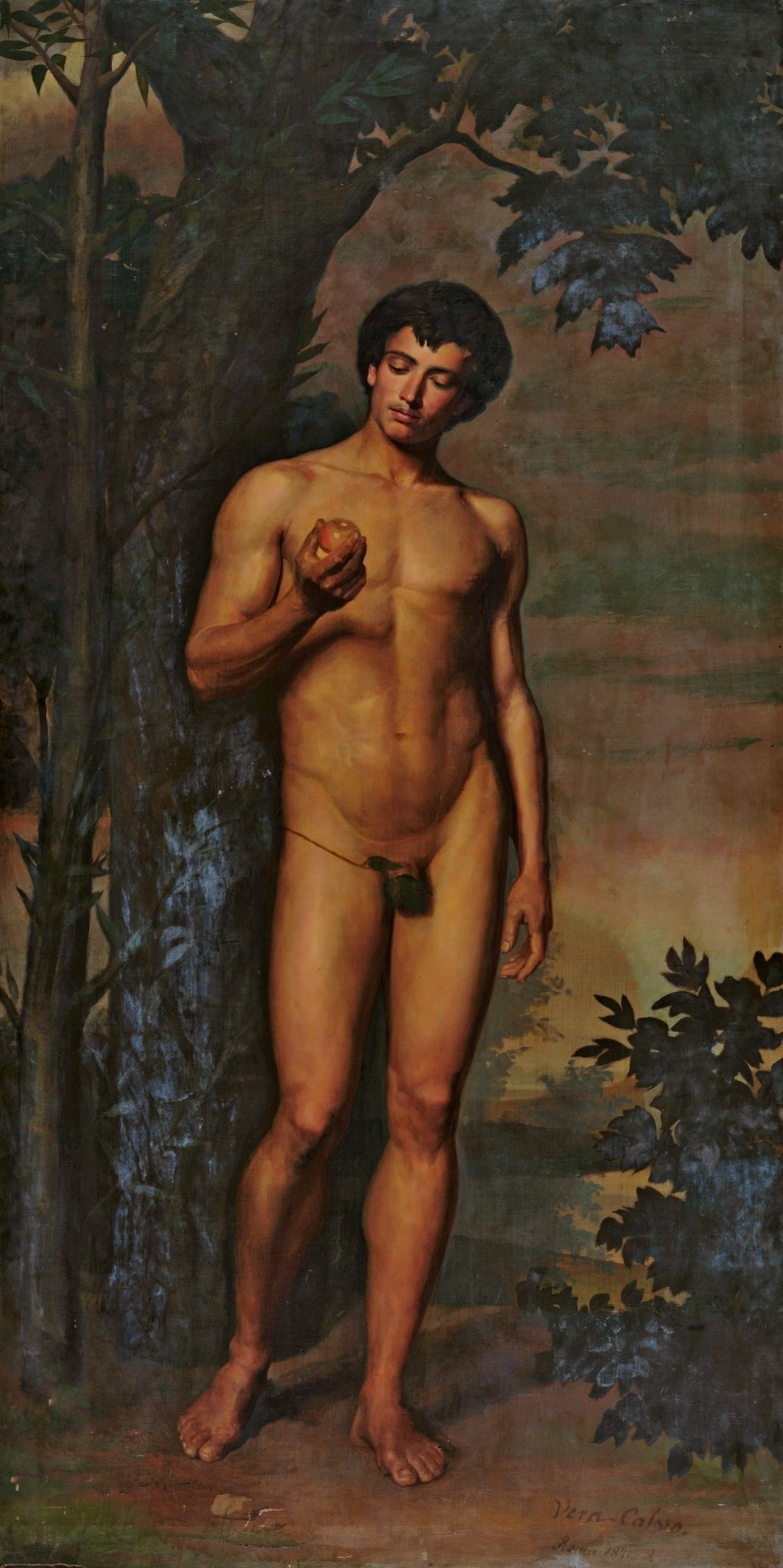 hadrian6:Adam Contemplating Eating the Forbidden Fruit. 1871. Juan Antonio Vera y