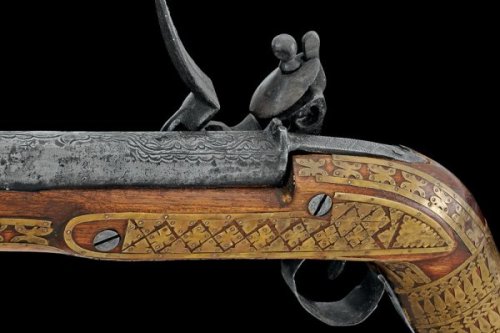 Flintlock blunderbuss with brass mounted jezail stock, Afghanistan, 19th century.