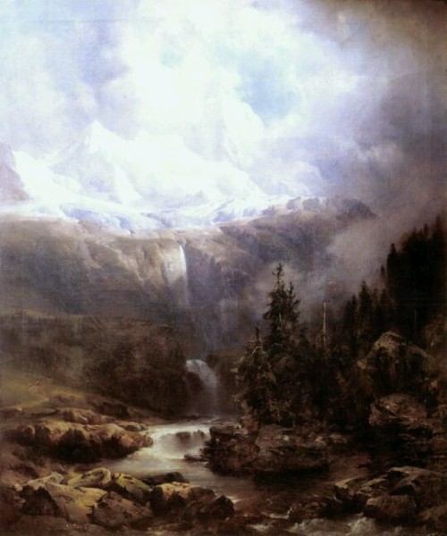 madness-and-gods:  “Landscape in the Tatra Mountains with Waterfall” by Gusztáv Kelety. c.1860