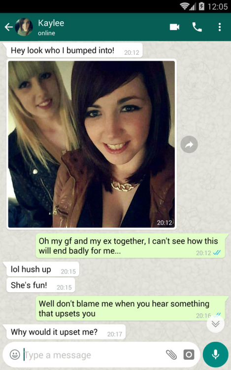 naughtypeopletexts:GF chats with her BF’s ex, comes out of her shell.