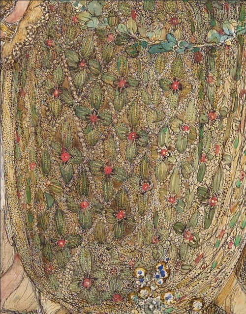 Tristram and Iseult.Pen and watercolour.23 x 36 cm.Art by Annie French.(1872-1965).
