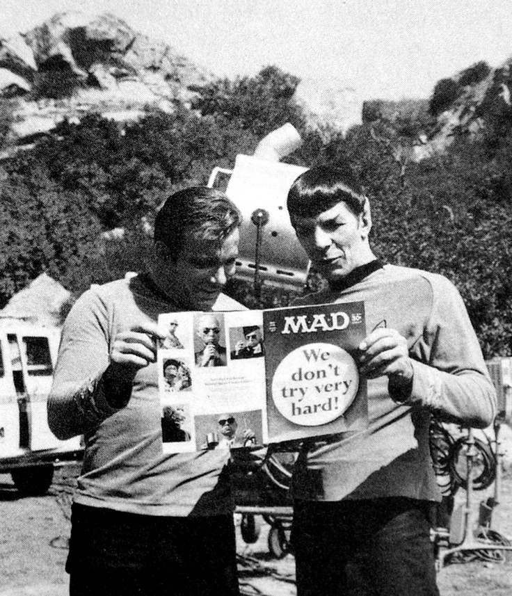 Researching a new storyline, perhaps? (William Shatner and Leonard Nimoy reading