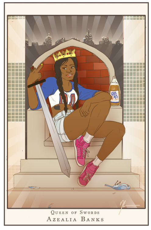 jervae:  kendrawcandraw:  Finally done! One of my last projects for my senior portfolio, I drew the top female emcees (at least from late 90s - today) as tarot queens. \o/  WOAHHHHH. This is too bomb. 