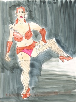 Drawings of Lilly Bordeaux done at Dr. Sketchy&rsquo;s Boston. Ink and watercolor on paper, 11&quot;x14&quot;, Matt Bernson 2013