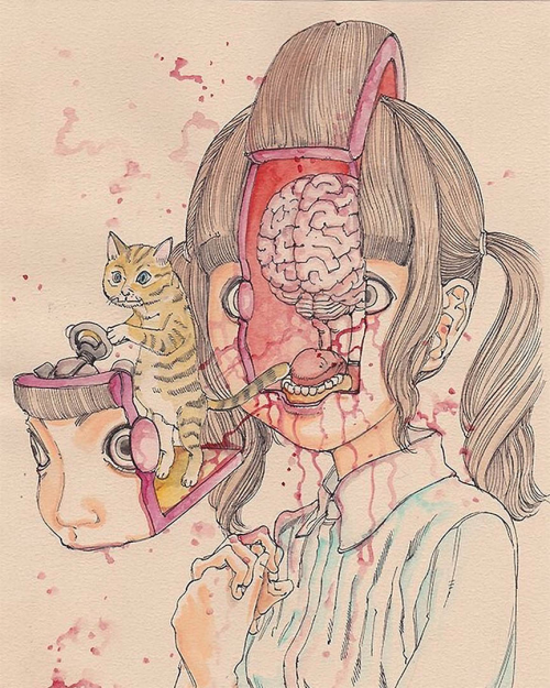 Cats by Japanese Manga Artist Shintaro Kago aka 駕籠 真太郎 (Japanese, b. 1969, Tokyo, Japan)