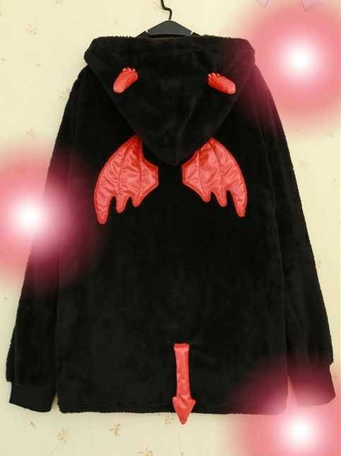 ~♡~ ♡Harajuku little devil three dimensional ear/tail/crosses plush hooded coat♡  ♡Use discount code