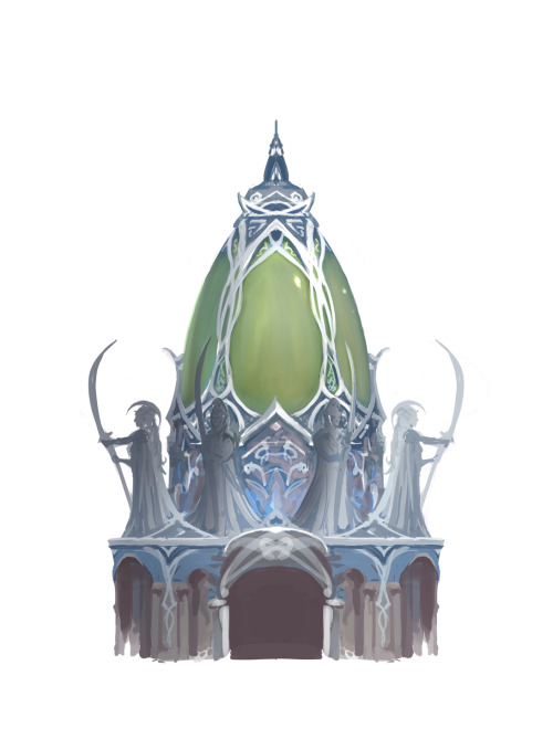 An exploration concept for Ancient Night Elf architecture from WoW: Legion.  Image copyright Blizzar