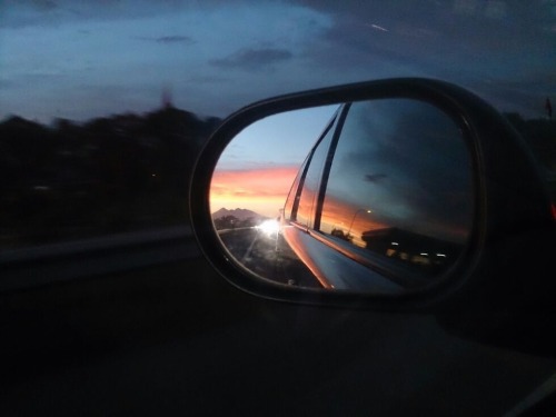 Sunset in Rear View Mirror
It’s beautiful
As it was, always
It drags attention
To keep looking back
It evokes desire
To turn back around
But life must go on
To the destined direction
And people have to let go
Before causing deeper sorrow