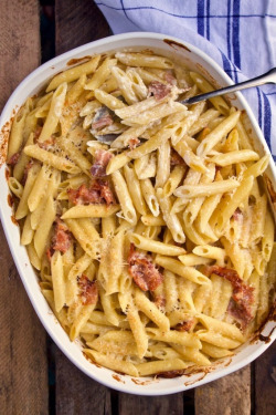 verticalfood:  Penne with Prosciutto and Cream  
