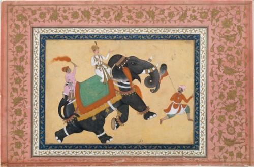 Prince Riding an Elephant by Khem Karan, Islamic ArtMedium: Ink, opaque watercolor, and gold on pape