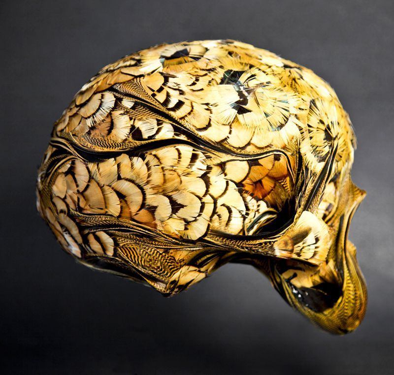 asylum-art:  Laurence Le Constant: Feather skulls After studying applied arts with