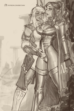 bbc-chan: January Patreon Commission #8 WIP Sketch of a request for Andromeda featuring FF14 Elezens Claire (left) and Noella.  Become a PATRON patreon | twitter | hentai foundry | smutbros | commissions 