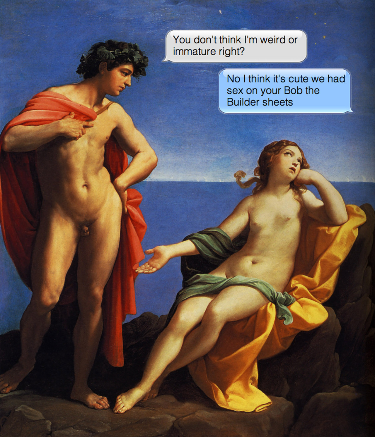 ifpaintingscouldtext:  Guido Reni | Bacchus and Ariadne | 1621