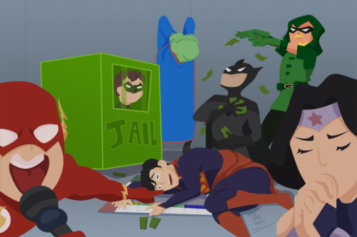 deedeesart:Justice League plays monopoly. We all know who wins. [x]