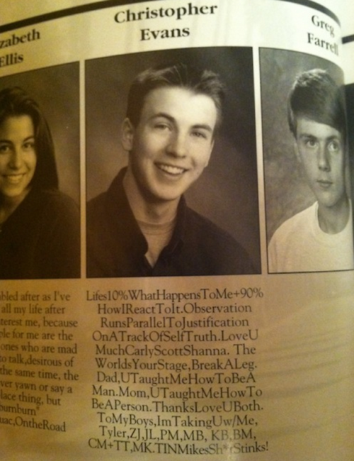 cursedkennedy: you know i never knew what i expected from chris evans’s yearbook before but th