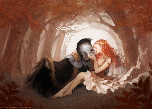mistwhispers: Persephone and Hades. Hades kidnapped Persephone and took her to the underworld. She w