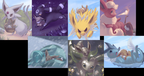 deiofthedead:  Eevee mamas~! So cute. I saw this a long time ago and decided to post them here today :) The artist is PurpleKecleon on deviantART. http://purplekecleon.deviantart.com/ 