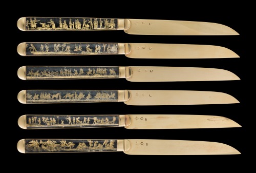  Object of the Week: Set of 24 Gold Dessert Knives with Reverse-Gilded Glass Handles, Pierre Bizos (