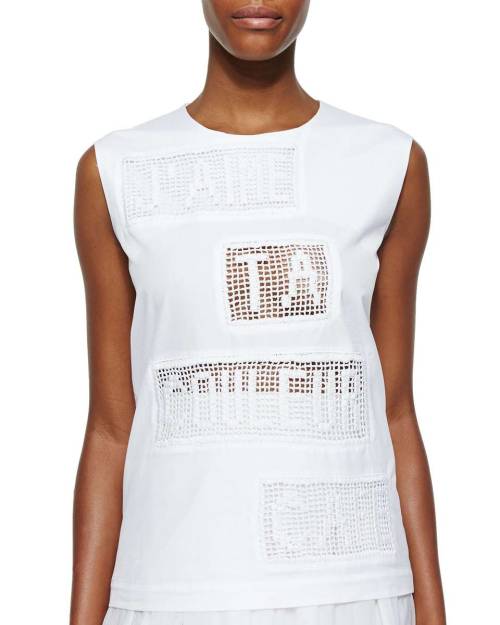 Risto J'Aime Perforated-Text Sleeveless Jersey Top