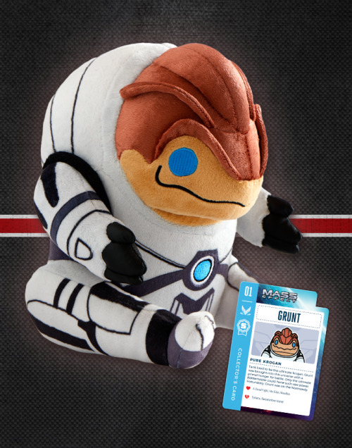 wisconsinwarlock:  sanshee:  Grunt, everyone’s favorite krogan son, is finally available for regular purchase at sanshee.com! The first in our line of official Mass Effect collector’s plushes, Grunt is guaranteed to be the most cuddly krogan in the