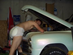Diaperedrock:why Not Work On A Car And Wear A Diaper At The Same Time.  Very Sexy