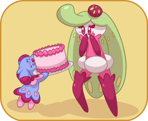 dailyshinysnubbull:Happy Birthday to @daily-tsareena ! Wink wants to share a cake their trainer bake