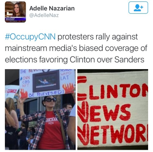 krxs10:  !!!!!!!!!!!!!!!!!!! ATTENTION !!!!!!!!!!!!!!!!!!!  Protest Breaks out Against the Lack of Sanders Coverage Outside CNN Studio In Hollywood California, And Not One News Network Is Covering it   On Sunday, more than 1,000 protesters voiced their
