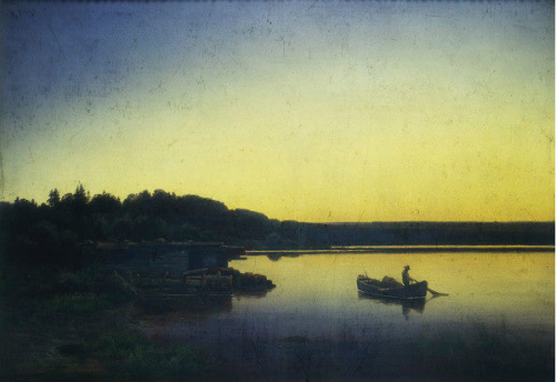 Anton Zwengauer (German, 1810-1884) Lake of Constance, sunset, 1848 oil on canvas.