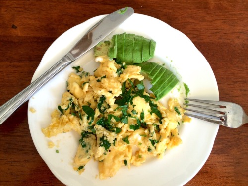 pineapplefeast:Scrambled eggs & avocado