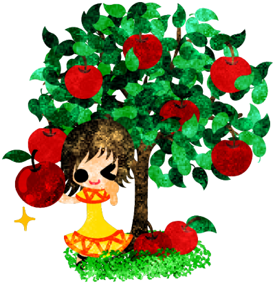 秋のフリーのイラスト素材 可愛い女の子と林檎の木 Free Illustration Of フリー素材のatelier B W 加工 印刷 商用利用可能