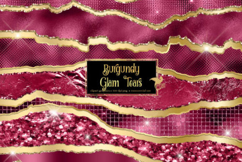 Burgundy Glam Tears - Graphic by Digital Curio 16 glam burgundy and gold digital images with foil an