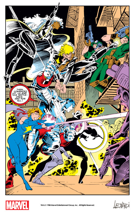 The X-Men vs. the Genoshan Press Gang by Rick Leonardi with inks by P. Craig Russell from Uncanny X-