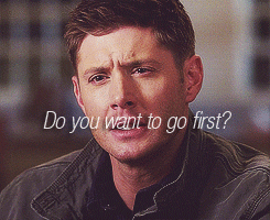 morlanovak:  spn meme: four otps (¼) ↳ Dean/Castiel  “‘We’ve been through much together, you and I”  