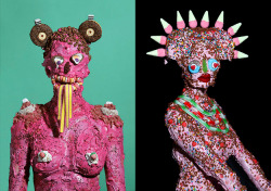 asylum-art:  Grotesque Portraits of People In Layers of Junk Food Convey Dangers of Mass Production by James OstrerPost-apocalyptic monsters molded from processed goods and sugar Junk food tastes great going down, but when you look at it in the right