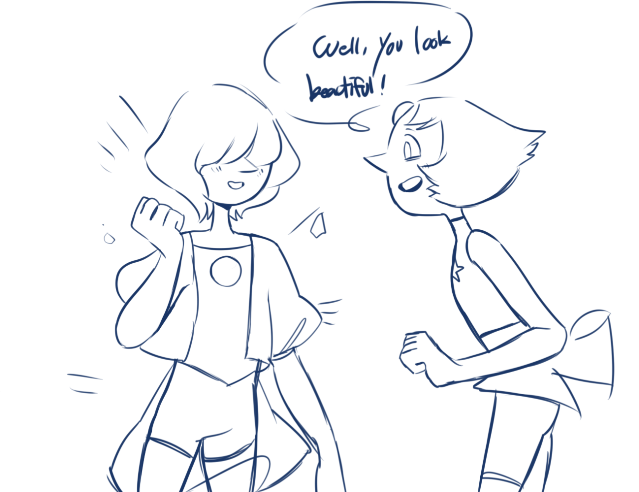 purplange:  blue pearl and yellow pearl wearing normal cloths like 