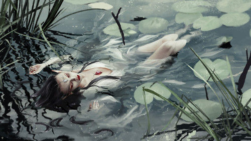 Elf lying in River  Helena Cnockaert www.artstation.com/artwork/Gb0q1