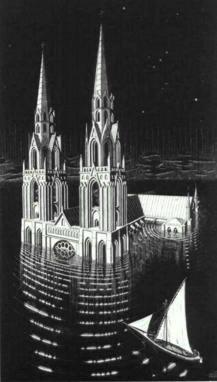 artist-mcescher: The Drowned Cathedral, 1929, M.C. Escher