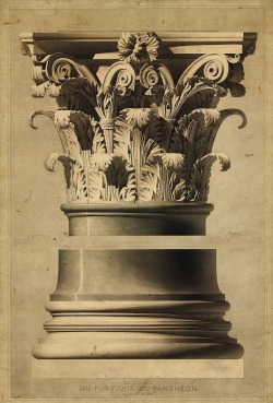 hadrian6:    Henri Labrouste (French, 1801-1875). The Pantheon, Rome. Capital and base of a column of the portico. 1825-1830. Pen, ink, graphite and watercolor on paper.   http://hadrian6.tumblr.com 