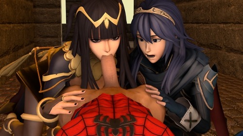 Tharja shows Lucina how to blow Spider-Man