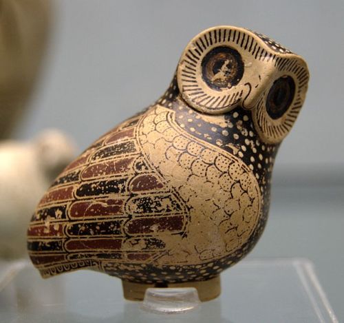 archaicwonder:Greek Proto-Corinthian Owl Aryballos, c. 630 BCProto-Corinthian style Greek pottery is