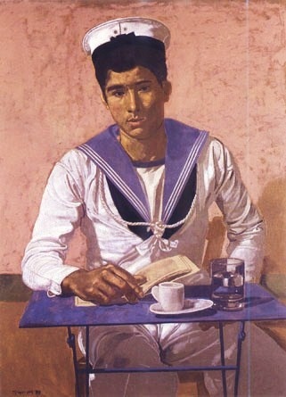 yiannis-tsaroychis:  Sailor on pink background, Yiannis Tsaroychis