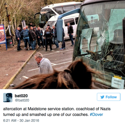 micdotcom:  Gut-wrenching photos show the violent clash between Neo-Nazis and pro-refugee protesters On Saturday, a group of fascist nationalists were waiting for anti-fascist protesters at a service station in Maidstone, United Kingdom. The neo-Nazi