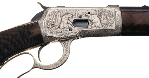 Magnificent Custom Relief Engraved Silver-Plated Antique Winchester Model 1892 Lever Action Rifle