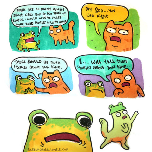 A well meaning cat.(I am doing a series of comics about this toad&rsquo;s interactions with othe