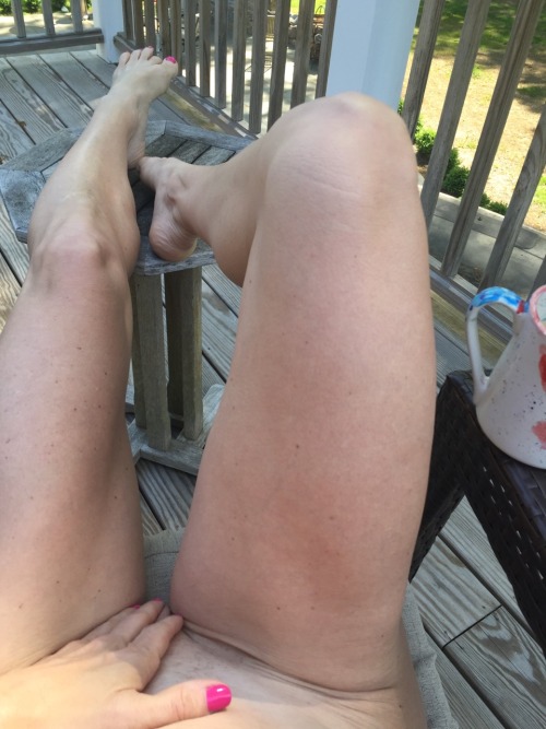 luckysugar123:  I had every intention of being dressed while having my morning coffee on the deck, but it’s just too hot out…I’m sure the neighbors won’t mind…