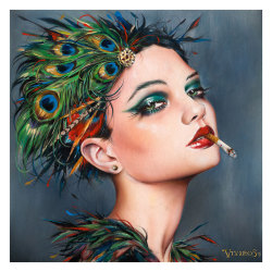 frrmsd:  Artist:Brian M. Viveros“Feathers”Oil, Acrylic on Maple Board10″ x 10″2015